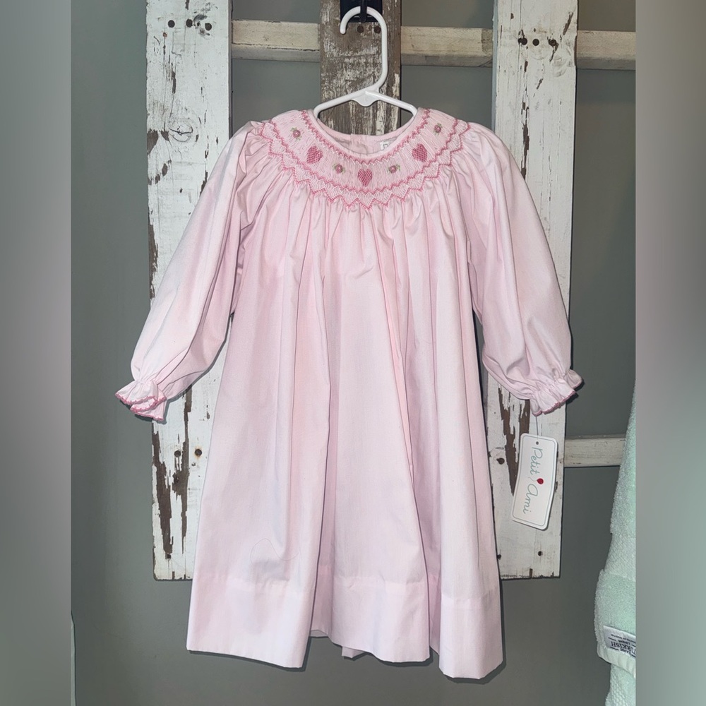 Petit Ami Light Pink Heart Smocked Dress